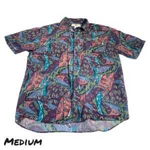 VTG Silk Uomo Shirt Mens Medium 100% Silk Button Up Abstract 90s Pattern